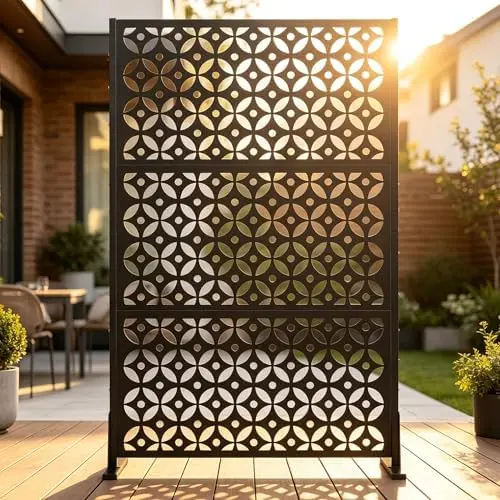 Metal Outdoor Privacy Screen Freestanding Privacy Screens,72" H x 46" W Patio Decorative Metal Fence Panels with Sturdy