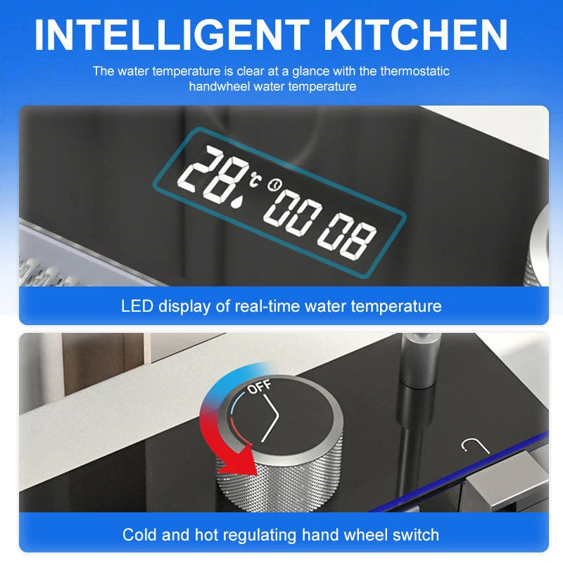 LED Digital Display Pia Cachoeira com Cup Washer e Saboneteira, Anti-Scratch, desconto de luxo, Cozinha