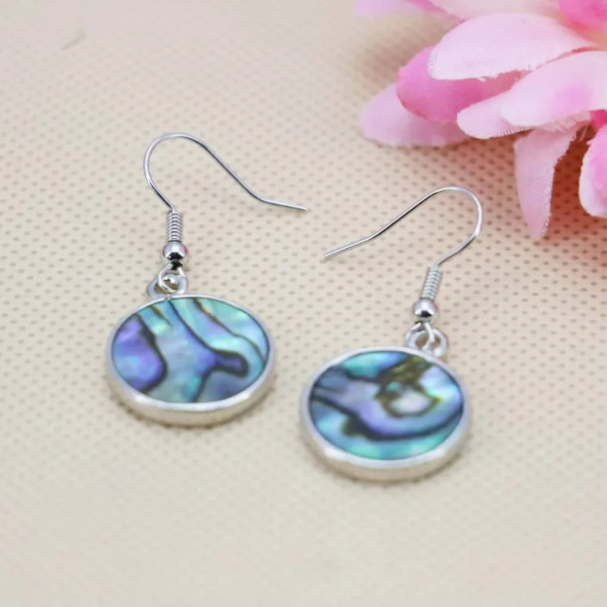 17mm Ethnic Chic Round Natural Abalone Material Seashells Sea Shells Earrings Dangler Eardrop Jewelry Crafts Making Design DIY