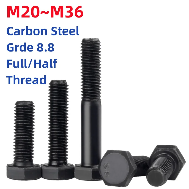 gb5783-m20-m22-m24-m27-m30-m36-grau-88-preto-aco-carbono-externo-sextavado-cabeca-parafuso-completo-meio-rosca