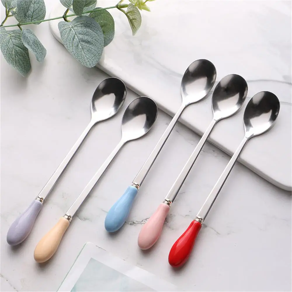 2PCS Tableware 304 Stainless Steel Long Handled Minimalist Wholesale Spoon Party Gift Stirring Soup Spoon Matte Black Creative