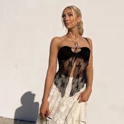 Fairy Lace Mesh Sexy Black Mini Summer Beach Elegant Tops Summer and Autumn Sweet Women Sexy tank top XY22169PF