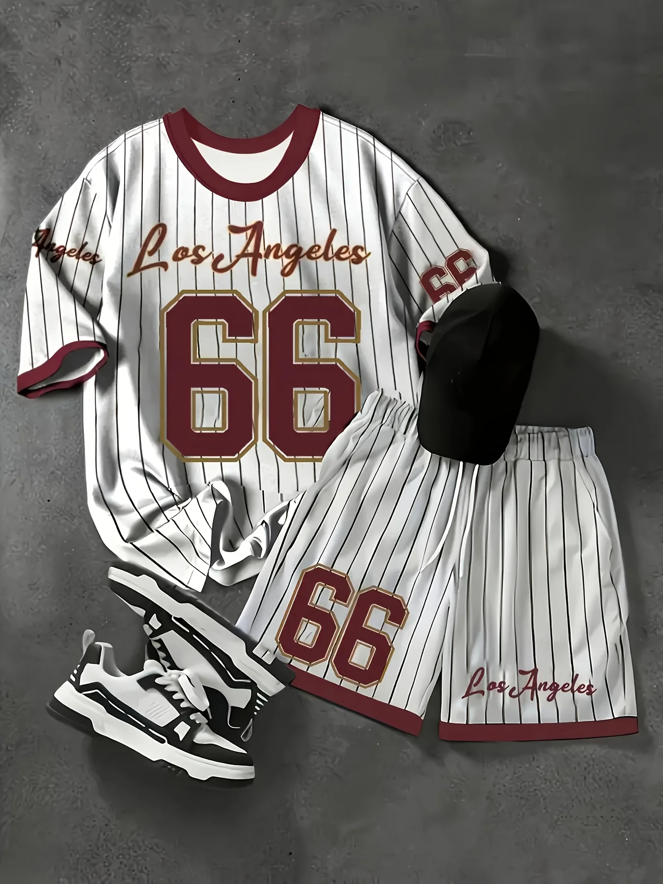 

Two-Piece Men's Los Angeles Letter Pattern Short Sleeve Shorts Set Casual Sportswear Comfortable Vacation Breathable Clothing