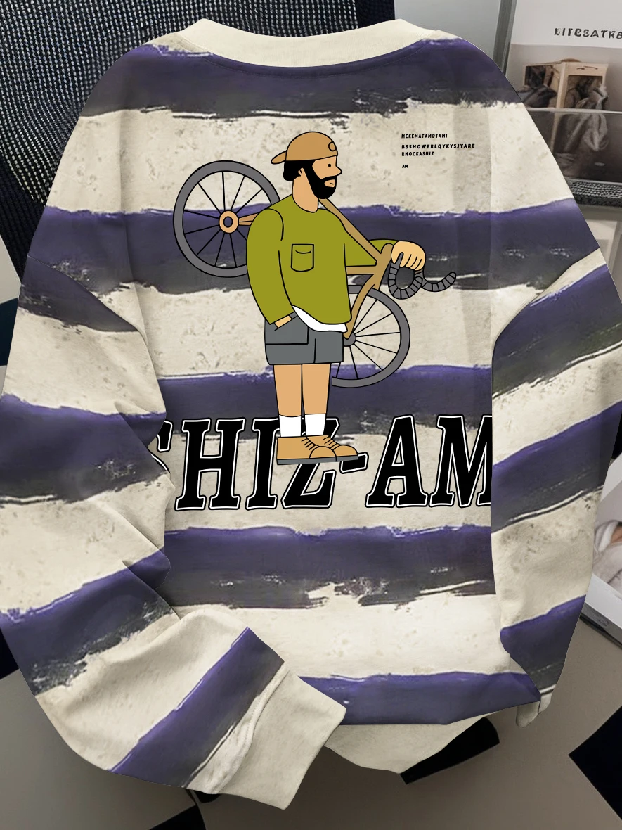 

Loose ex round Ne Sweatirt Brand Outlet Tagl Dyed Stripes Faionable Oversize Top for Men And Women