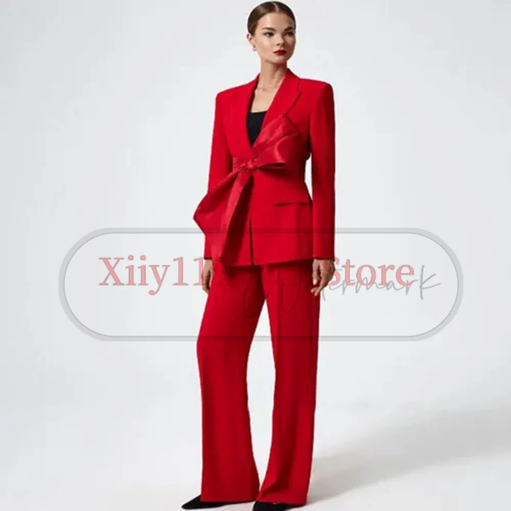 Women\'s 2-Piece High Street Suit Tailored Tailored Pointed Lapel Party Tuxedo Pants Set Womens Clothing Dresses for Prom Top Red