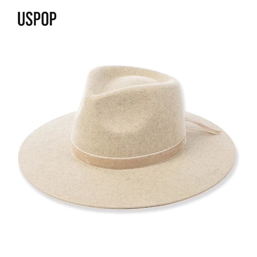 

USPOP Autumn Winter Elegant Wool Fedora Hat Crown Top Jazz Felt Hat with Velvet Ribbon Bowknot