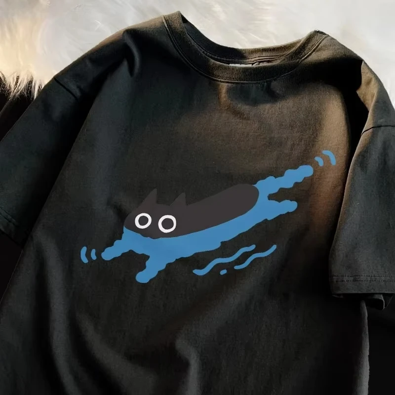 تي شيرت WomanTees للسباحة على شكل قطة سوداء للغوص بأكمام قصيرة للنساء ملابس صيفية إبداعية غير رسمية قابلة للتنفس #2