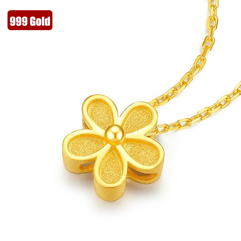 

Genuine 999 Pure Real Gold 24K Peach Blossom Pendant Necklace Fine Jewelry For Woman Classic Gift Birthday Present