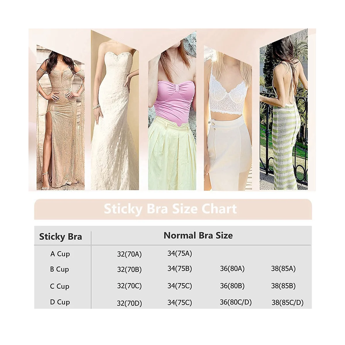 Adhesive Bra Strapless Sticky Invisible Push Up Silicone Bra for Backless Dress Women Sexy Backless Beige Size D