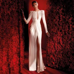 LORIE Sexy High Side Slit Evening Party Gowns Cap Sleeves Pleated Low-Cut Flowers Formal Dresses Sequins Long Sleeves Prom Gown