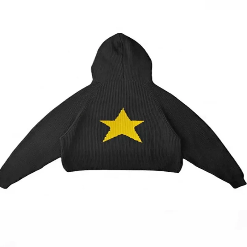 2024 Amazon AliExpress Trendy Autumn/Winter Pentagram Pit Bar Men's and Women's Knitted Long Sleeve Hoodie Women's