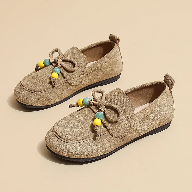 Женские туфли Boken в стиле ретро, новинка 2023 года, осенние туфли с галстуком-бабочкой на одной ноге, туфли на плоской подошве, большие противоскользящие одиночные туфли