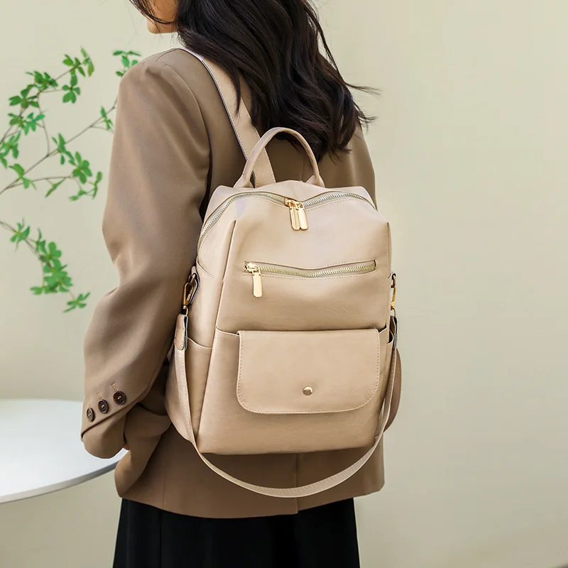 Mochila Vintage elegante de cuero PU para mujer, bolso de hombro femenino de gran capacidad, bolso escolar para estudiantes