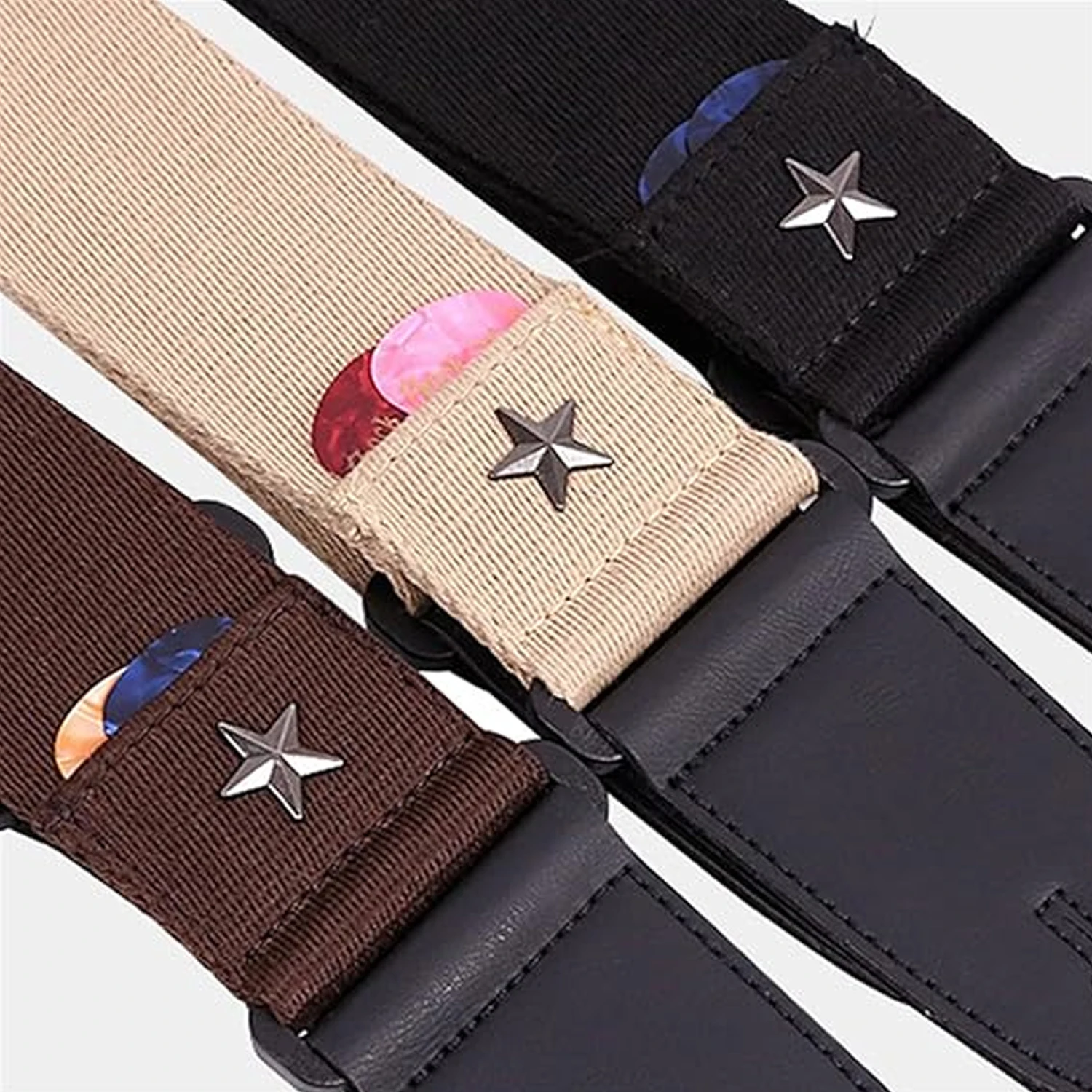 10pcs Guitar Strap with Pick Holder Star Shoulder Straps Adjustable Leather Ends,Include 5 Guitar Picks and 1 Hold and 2 Washers