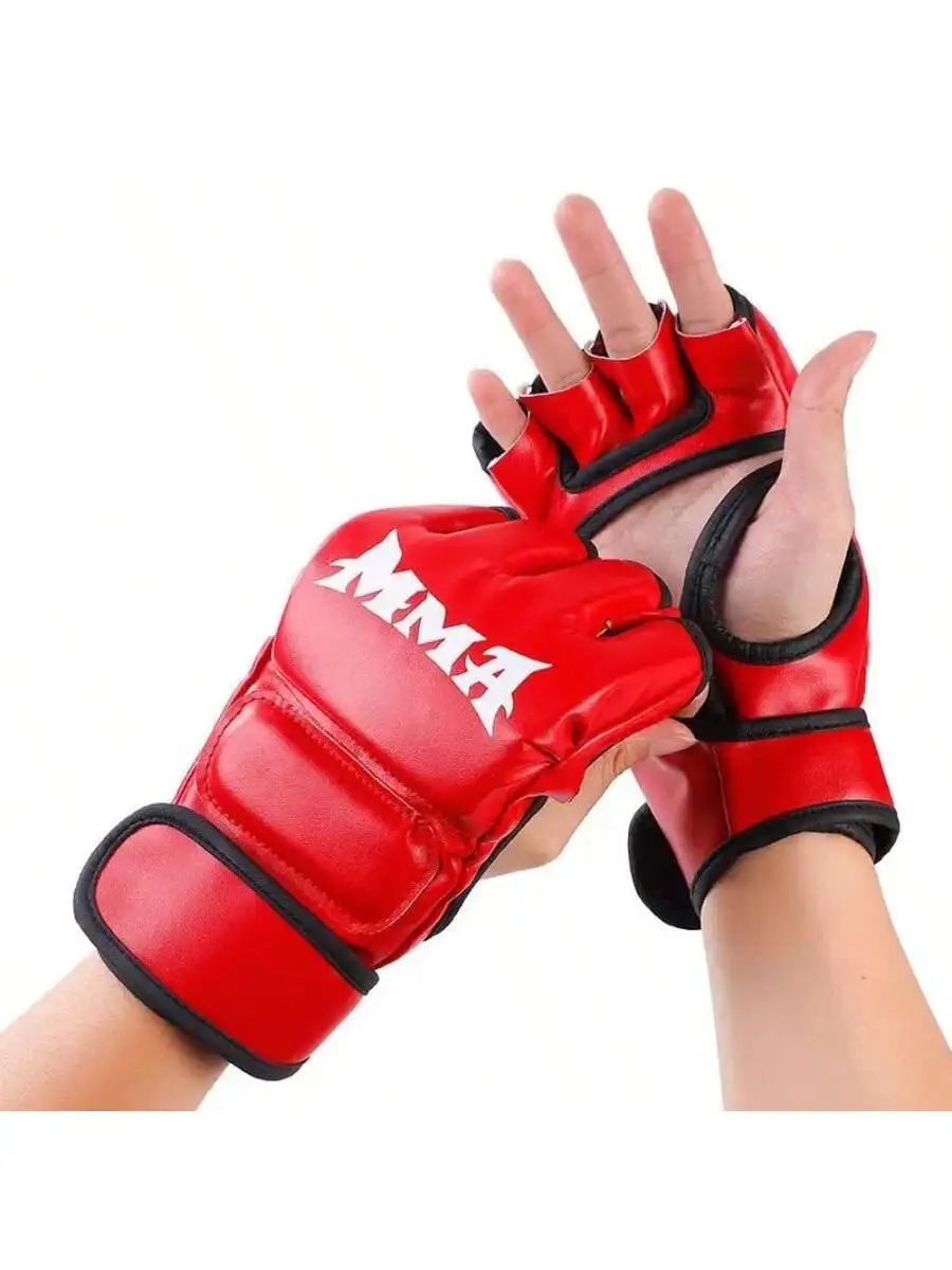 

Premium MMA Half Finger Boxing Gloves - PU Leather, Adjustable Wrist, for Training & Bags - Christmas Gift (White/Red/Black)