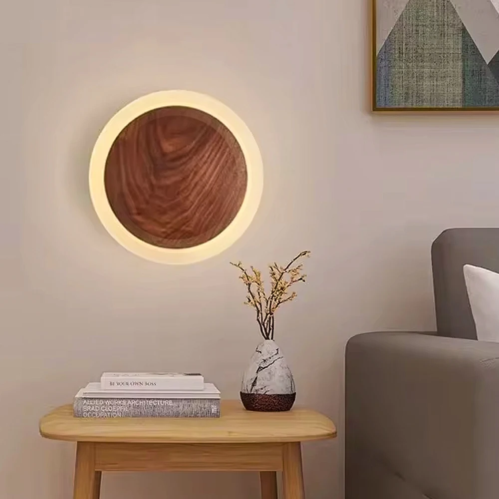 

Nordic Walnut LED Wall Light Modern Wood Wall Scomce for Indoor Bedroom Living Room Hallway Luster Home Decor Lighting Fixture