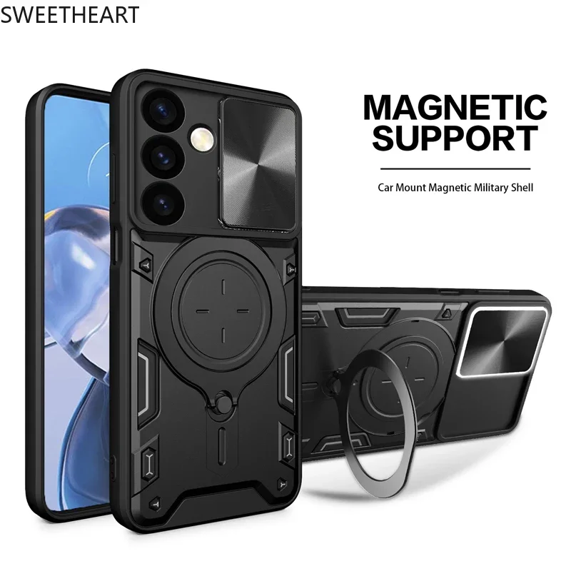 Magnetic Adsorption Armor Metal Ring Case For Samsung Galaxy S24 S23 S22 S21 S20 Ultra S24 S23 Plus S23FE Incoming Call Flashing