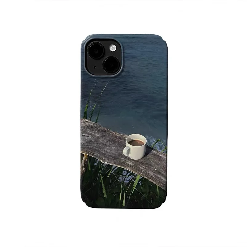 

Ins Coffee By The Sea Black Blue Case for IPHONE 17 16ProMax 15 14 13 12 11 PRO Plus Acrylic TPU Two in One Magnetic Phone Cases