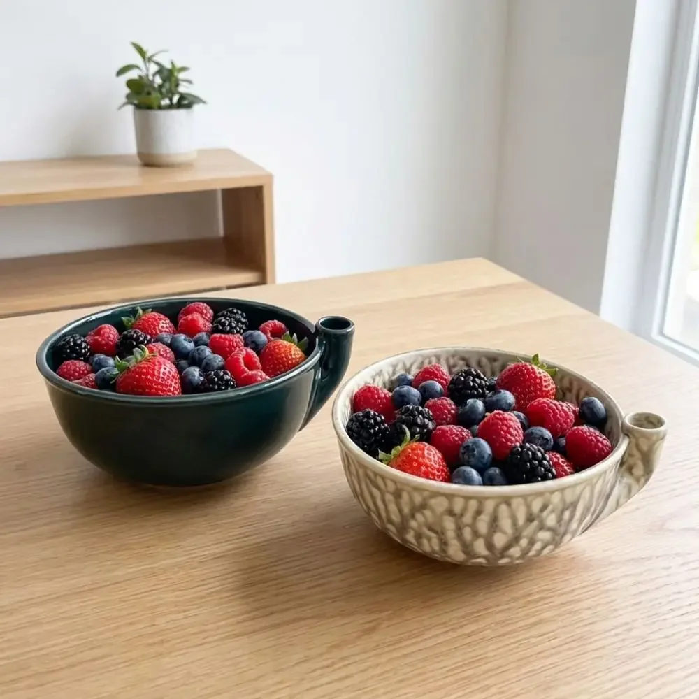 Automatic Vortex Fruit Washing Bowl Large Capacity Integrated Drainage Hole Ceramic Berry Washer Self-spinning Quick Drain