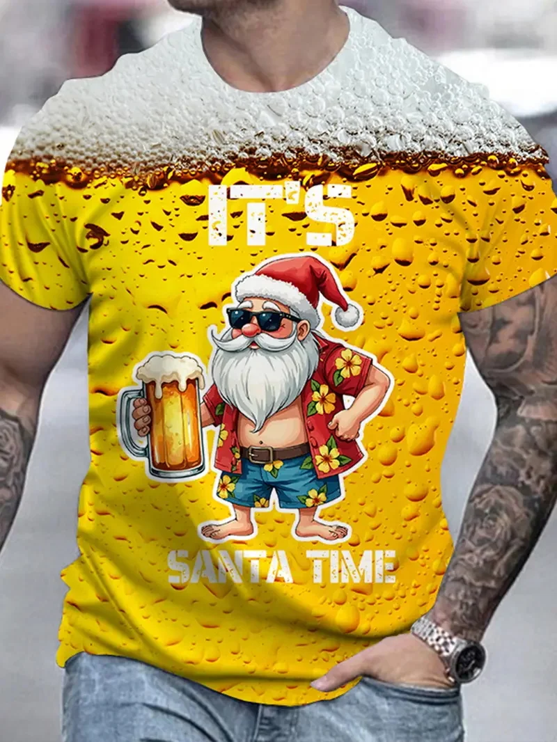 Christmas Men's T-shirt Santa Claus And Snowmen Print Round Neck T-shirt Merry Christmas Short Sleeve T Shirts New In Tops Tees