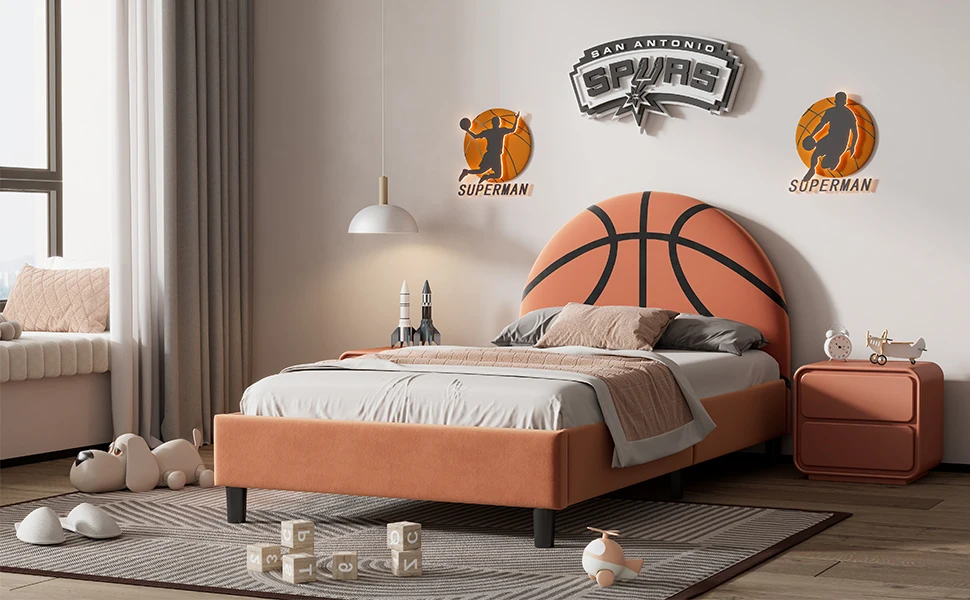 Twin Basketball Design Upholstered Bed