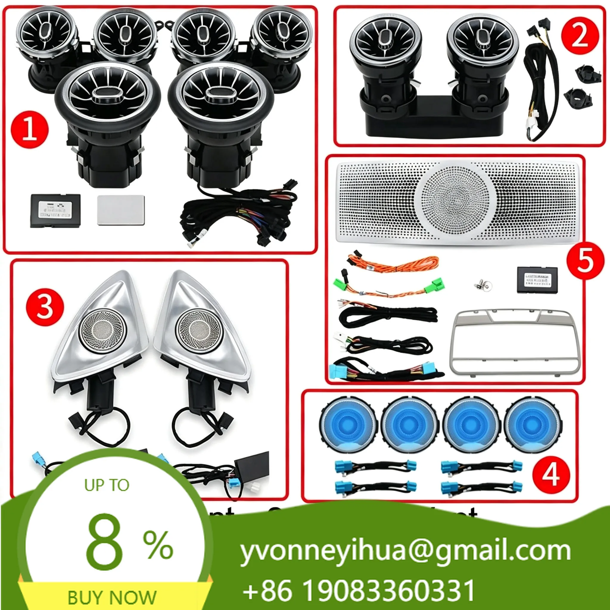 Autowellus 64 Colors Ambient Light For E Class W213 C238 2016+Turbo Air Vent 3D Rotary Tweeter Interior Lighting