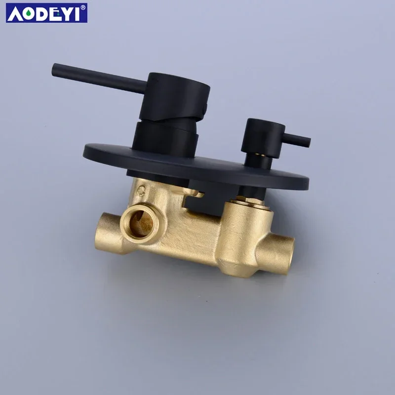 AODEYI 2 Function Matte Black Round Shower Mixer Valve Solid Brass Shower Faucet Control Valve Wall Mounted Mixer Valve