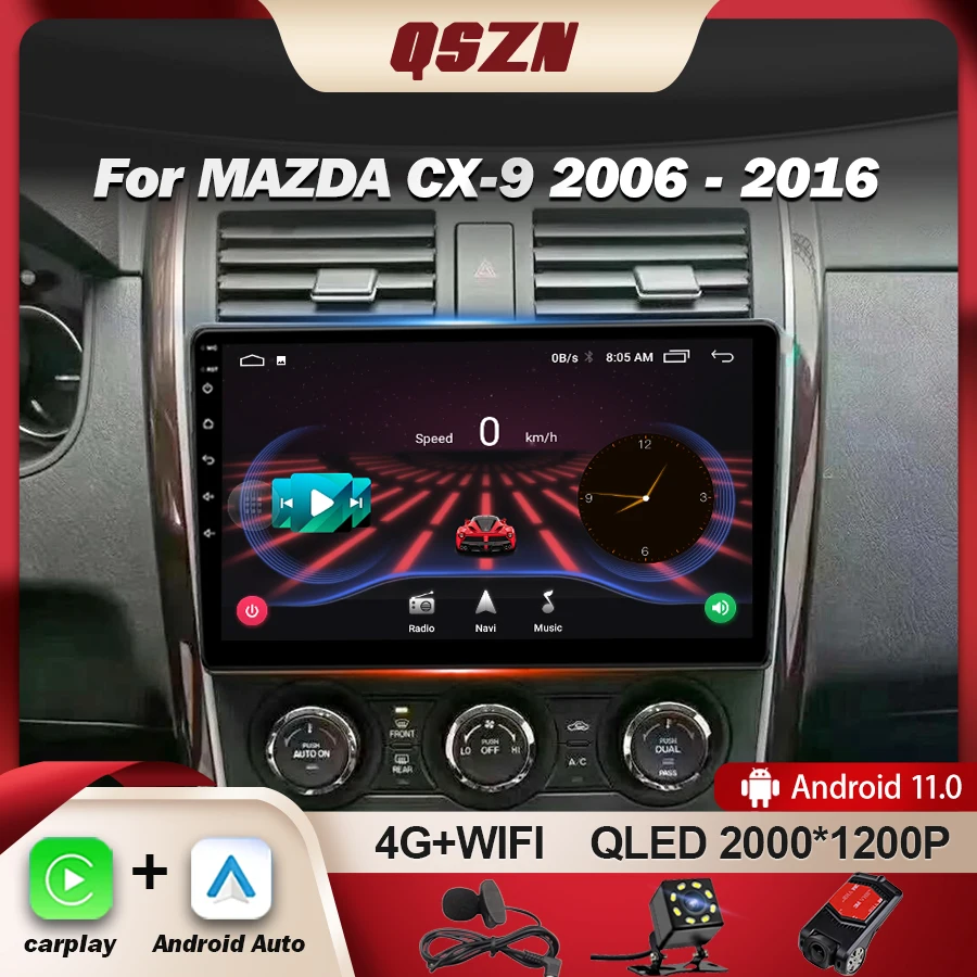 

Автомагнитола QSZN для Mazda CX9 CX-9 CX 9 TB 2006 -2016 Android 13, автомобильное радио, стерео, мультимедийный видеоплеер, навигация GPS