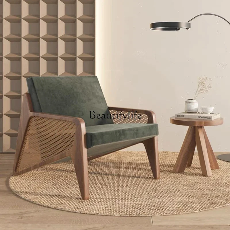 

lNordic Solid Wood Rattan Couch Hotel Living Room Single Leisure Chair