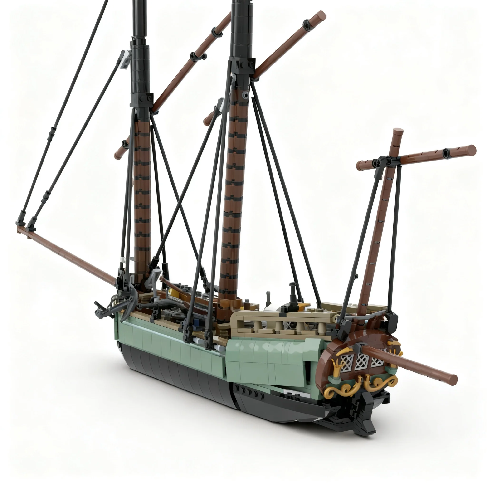 1592pcs MOC THE GOOD FORTUNE - Traders Shipping Company Lugger Swivels Full Interior Magnetic Compass Model Building Blocks