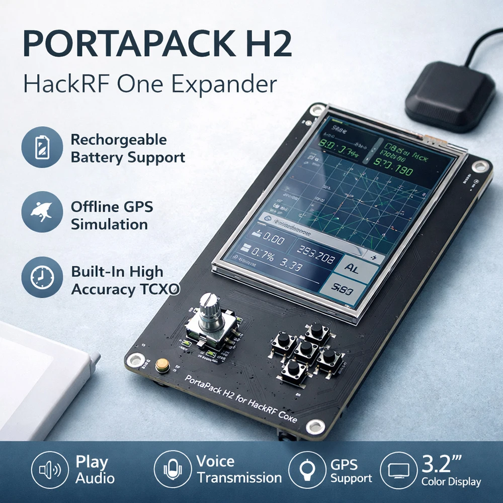 PORTAPACK H2 Touch Screen Expansion Board for HackRF One, Battery Charging, TCXO Clock, Audio Input Output, TF Card Slot