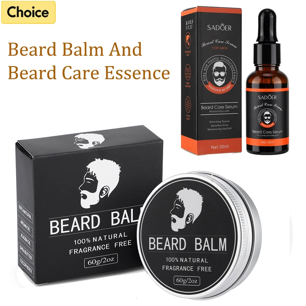 Natural Beard Balm And Beard Oil Moisturizing Smoothing Soften Beard Wax Cream Reduce Frizz And Split Ends Hair Care Essence Oil