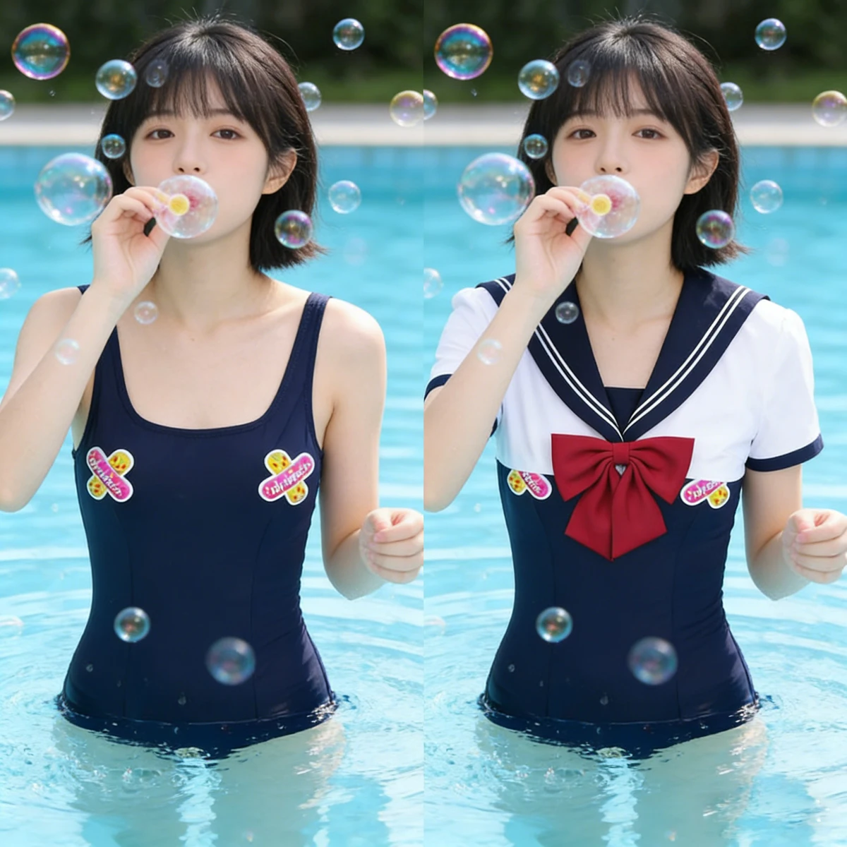 Women Japanese Preppy Style Cute Uniform Tight Swimwear Two-piece Suit High Cut Bodysuit Leotards Beach Swimming Pool Cos Party