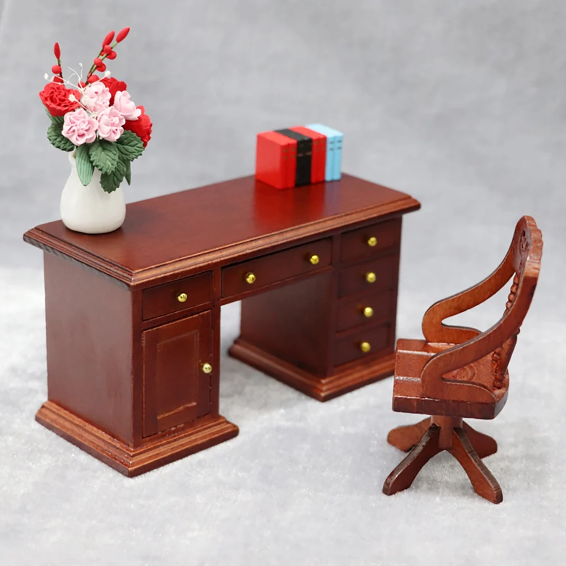 For 1:12 Mini Wooden Writing Desk Chair Set Furniture Decoration Toys Life Scene Accessories Toy