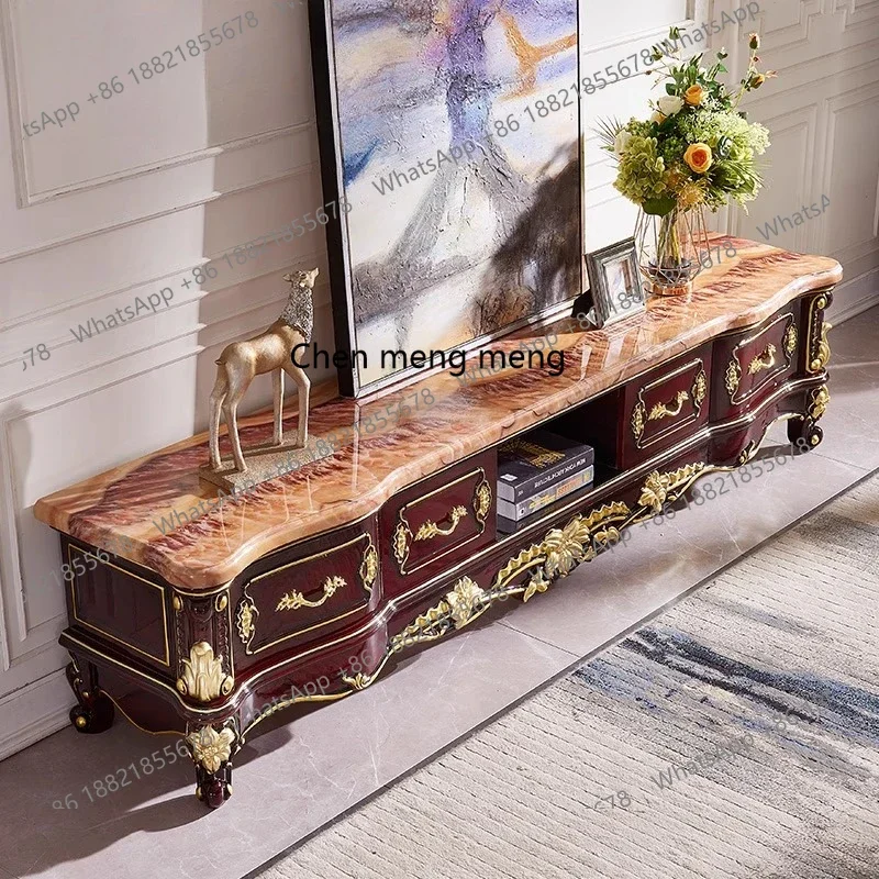 X Solid wood carving flowers, marble coffee table, TV cabinet set