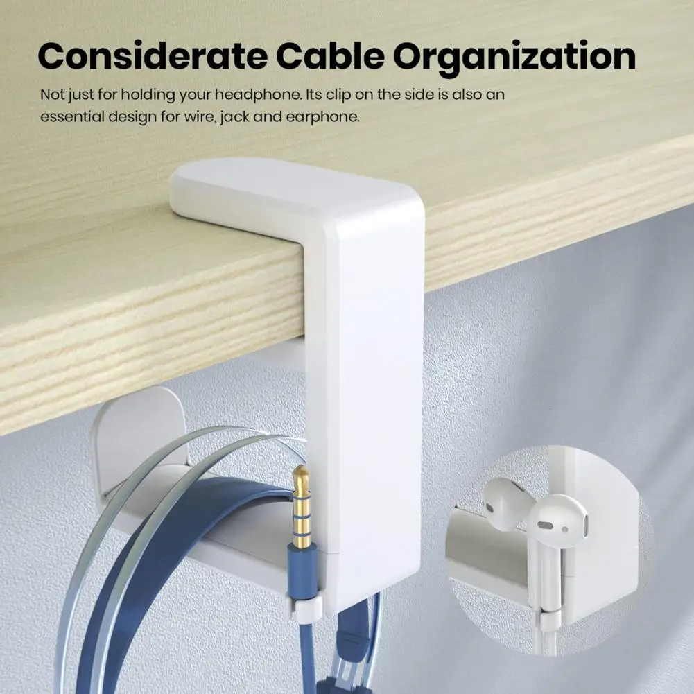 Headphone Stand Under Desk Clip Design With Cable Organizer 360 Degree Rotatable Anti-slip Headphone Hanger Holder Sturdy Rack