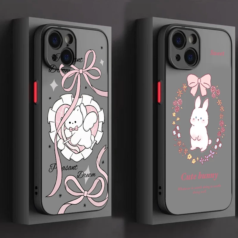 

Pink Rabbit Bow Sweet Frosted Translucent For Apple iPhone 15 14 13 12 11 XS XR X 8 7 SE Pro Max Plus Mini Soft Phone Case