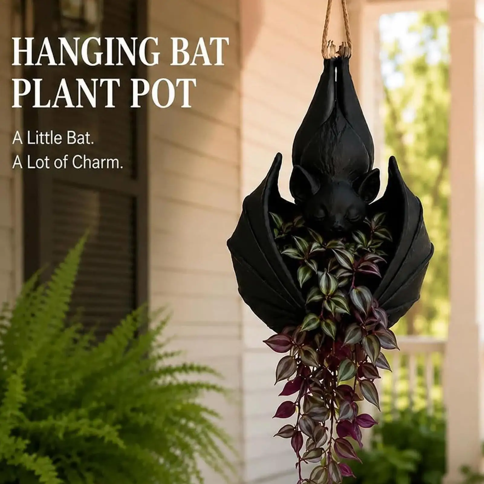 3D Printed Gothic Bat Hanging Planter Creative Whimsical Hanging Succulents Planter Black Plastic Bat Wing Flowerpot Garden