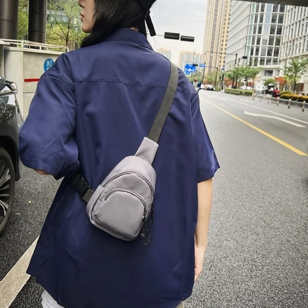 

Simple Solid Color Men Crossbody Bag Mini Multifunctional Sports Chest Bag Japanese Style Nylon Shoulder Bag Unisex