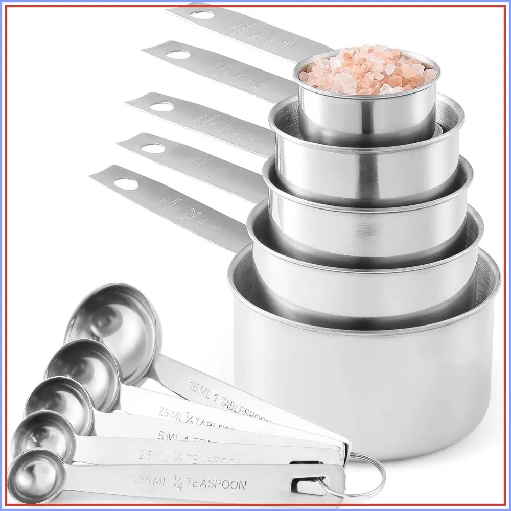 

Stainless Steel Measuring Cups and Spoons Set 10-Piece, 5 Cups & 5 Spoons