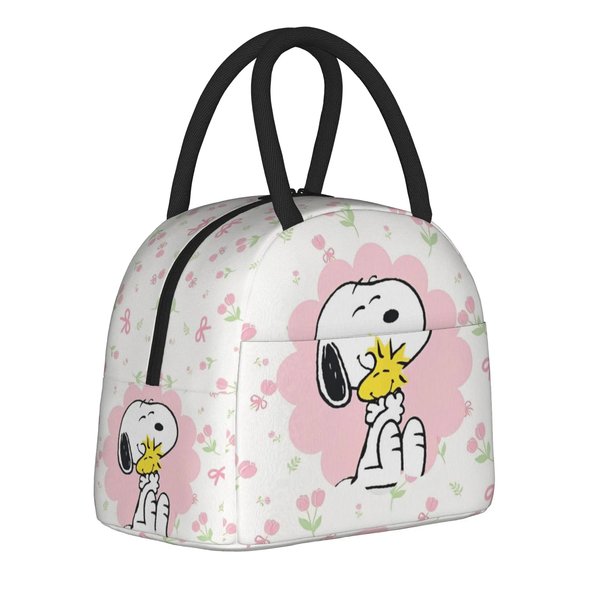 S-Snoopys Floral Encounter Insulated Lunch Bag Portable  Lunch Container Cooler Bag Tote Lunch Box Work  Outdoor Men Women