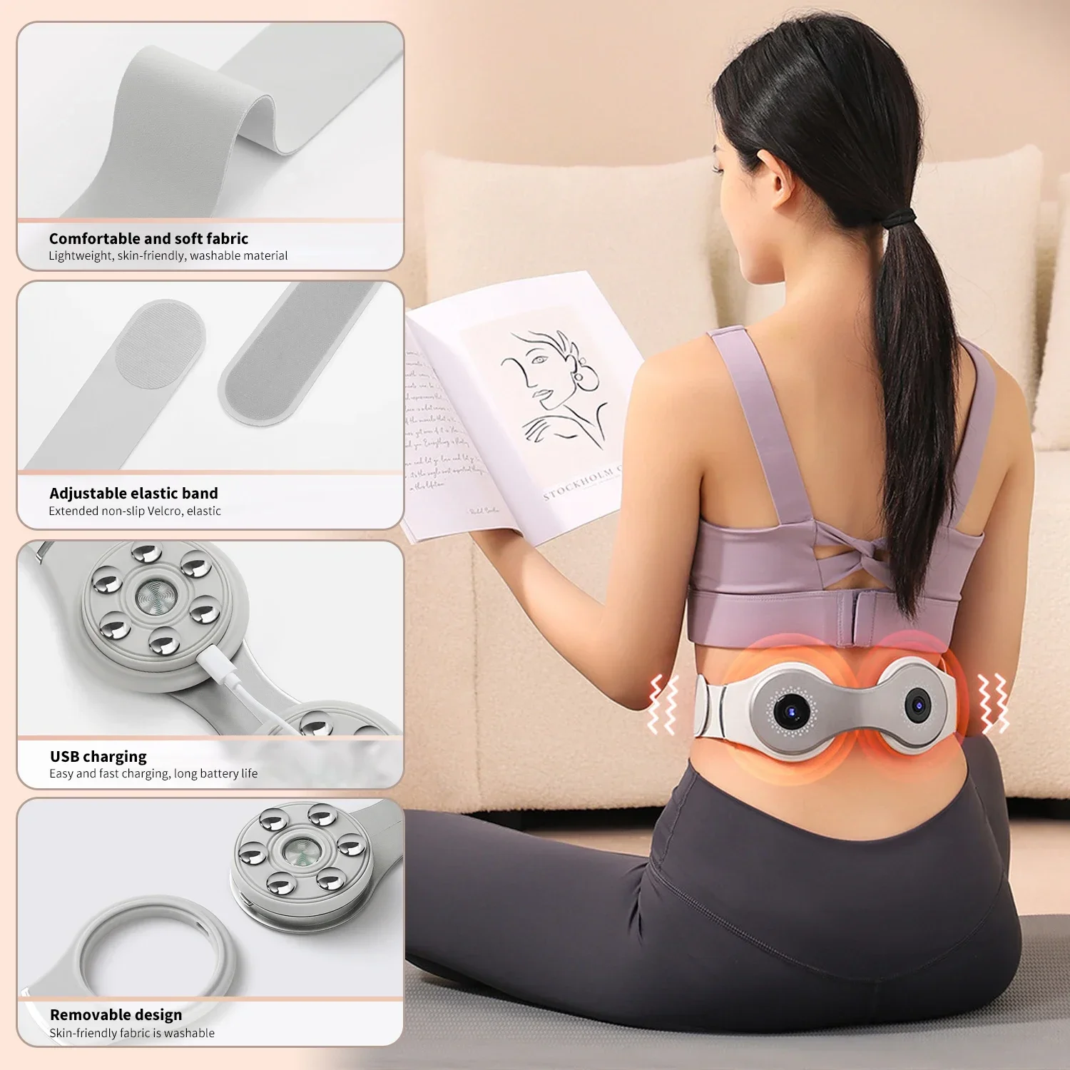 Suyzeko Portable Infrared Waist Massager with Adjustable Vibration, Deep Tissue Relief for Lumbar Pain, Multifunctional Design