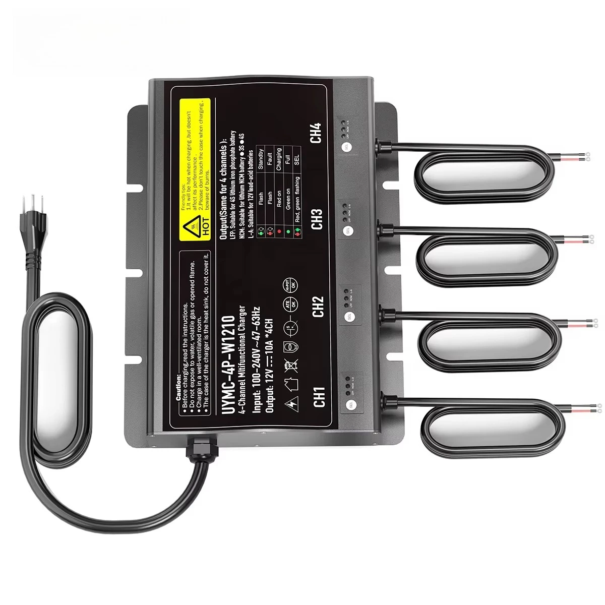 Smart 12V 10A Waterproof Marine Battery Charger with 4 Banks Lithium Ion Smart Battery Charger