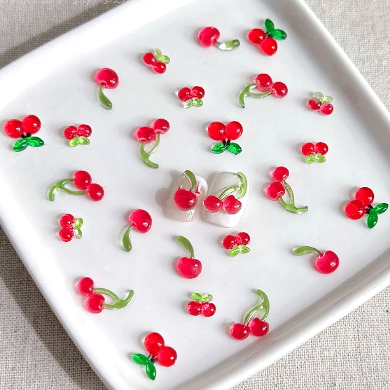 

Red Cherry 3D Resin Cartoon Fruit Lollipop Bowknot Colorful Mushroom Strawberry Carrot Nail Art Decorations Manicure Accessories