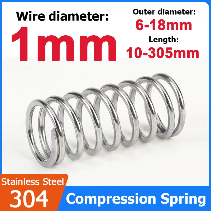 2-10pcs Wire Dia 1mm 304 Stainless Steel Spring Steel Y-shape Compression Spring OD 6/7/8/9/10/11/12/13/15/16/18mm Length 10-305