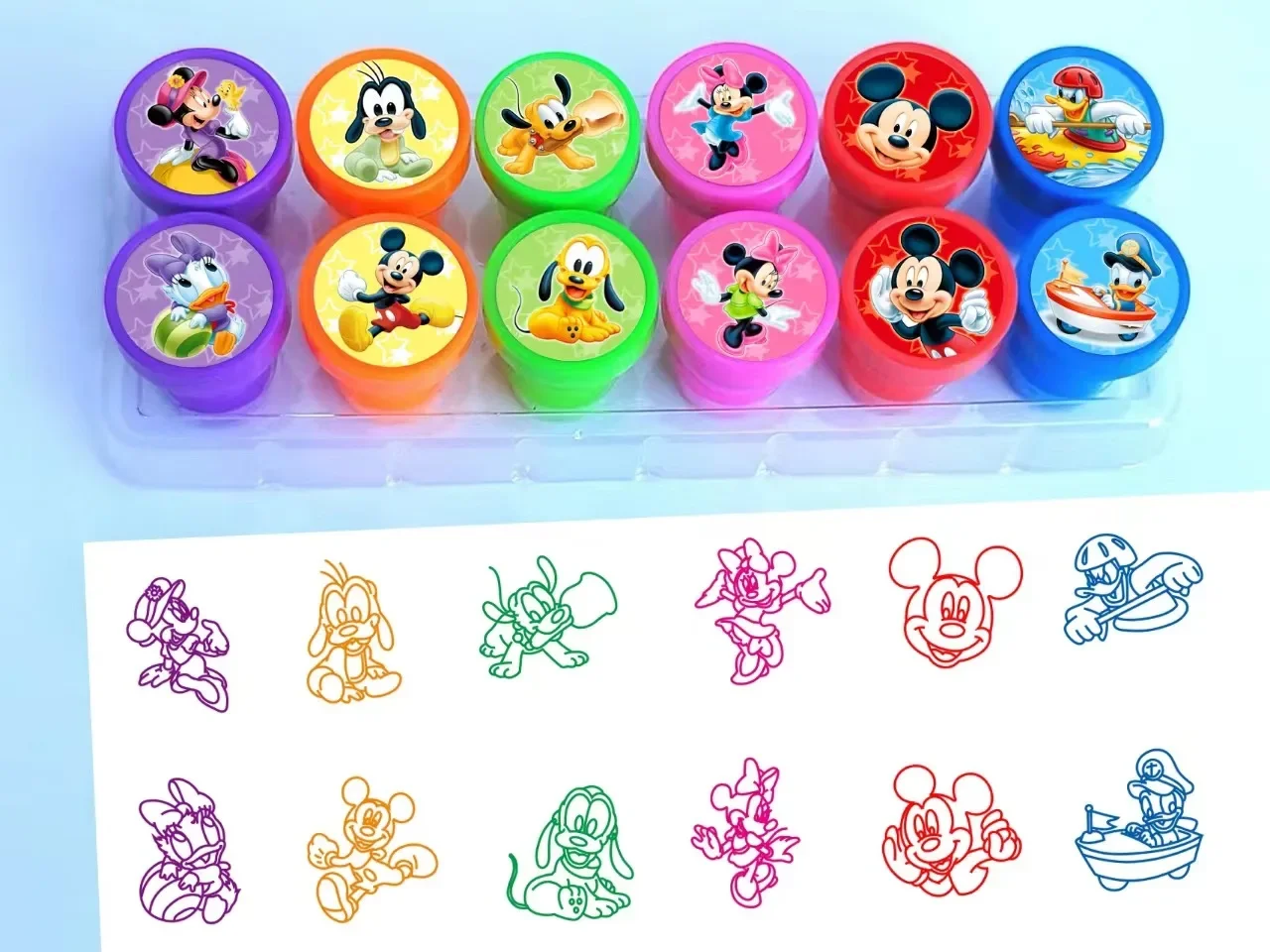 Disney Mickey Mouse Stamps 12pcs Cartoon Minnie Seal Children's Birthday Gift Mini Colored Fun Character Seal Kindergarten Toys