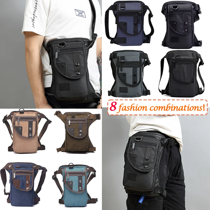 

Nylon/Canvas Men Drop Leg Bag Waist Pack Hip Bum Belt Casual Shoulder Leg Bag Motorcycle Riding Thigh Bag