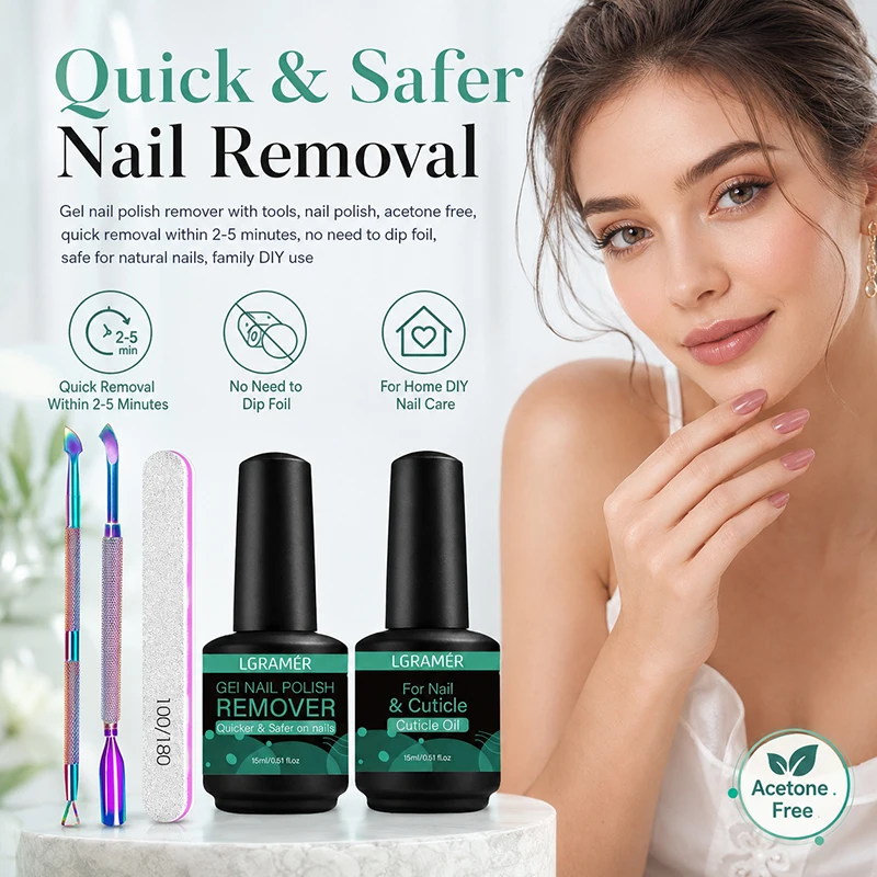Portable Manicure Removal Kit Gel Remover Liquid Cuticle Oil Cuticle Pusher Nail File Home Salon Nail Gel Cleaning Care Tools