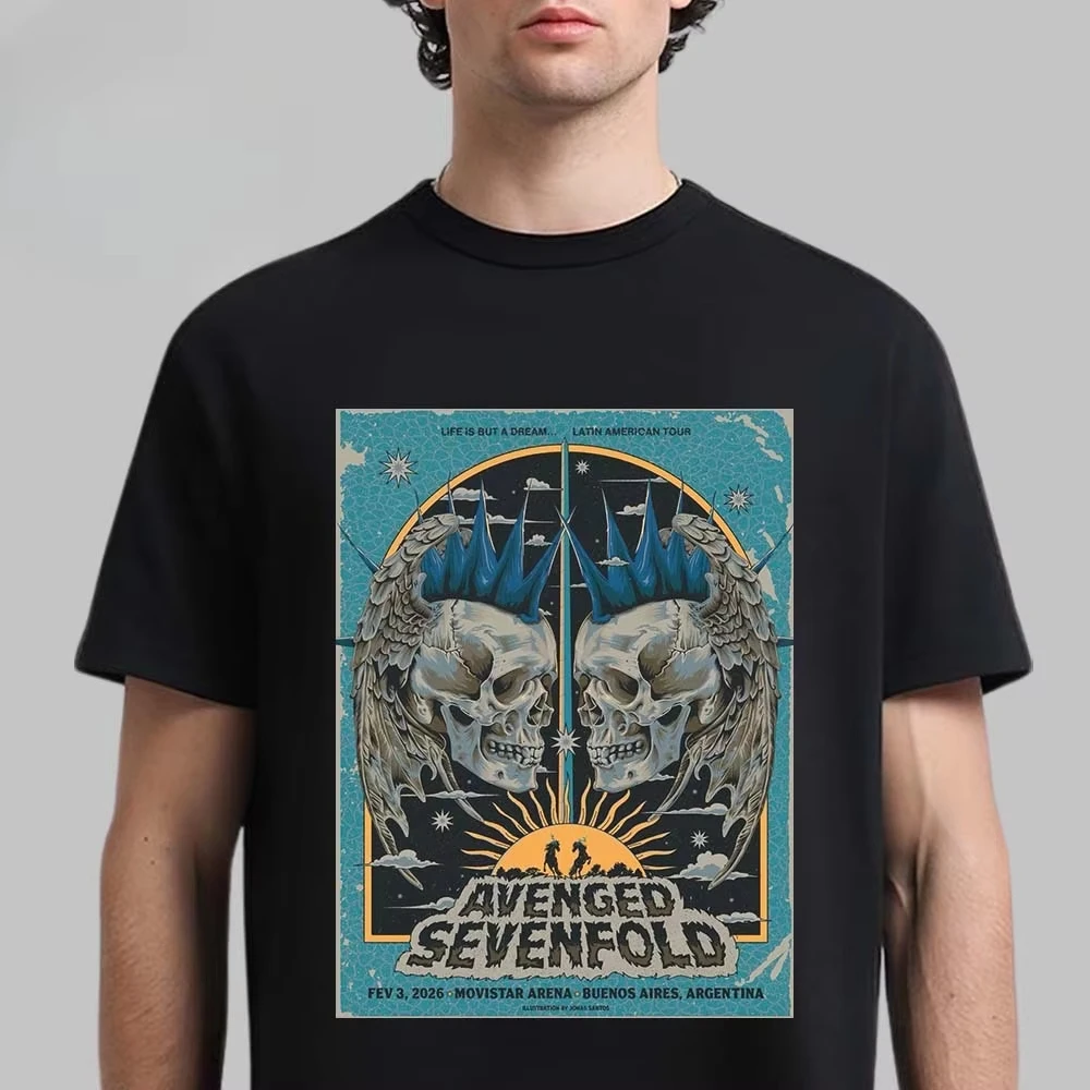 Avenged Sevenfold 2025 Bogota Tour Deathbat Skull Graphic Tee Metalcore Streetwear Casual Unisex