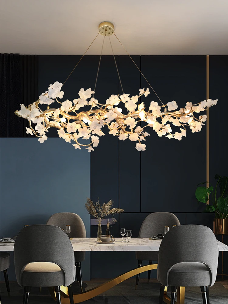 Chinese Style Living Room Art Chandelier Ceramic Decoration Plum Blossom Lamp Retro Light Luxury Tea Room Restaurant LED Light